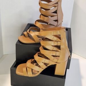 AEROSOLES Tan Strappy Block Heels